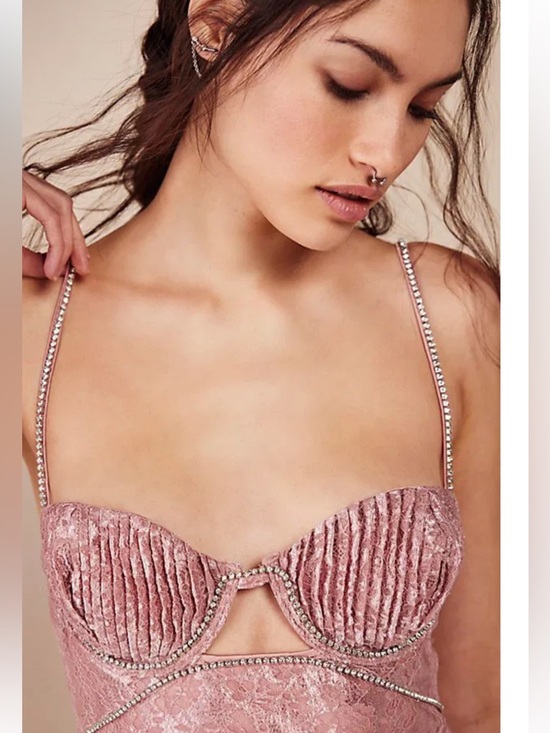 For Love and Lemons Shai Mini Lace Dress Rhinestone Details Dusty Pink NWT $228